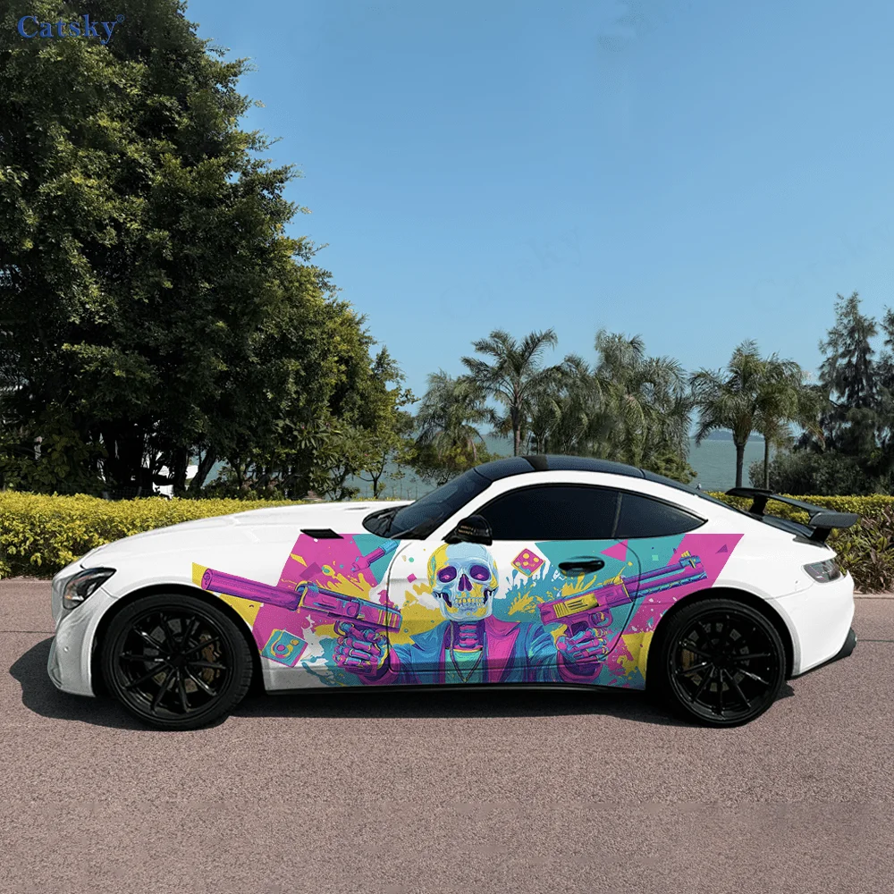 

Skeleton Splash Colorful Ink Car Vinyl Wraps Decal Self-adhesive PVC Sticker Suitable for Trucks SUV Decor Auto Accessories Gift