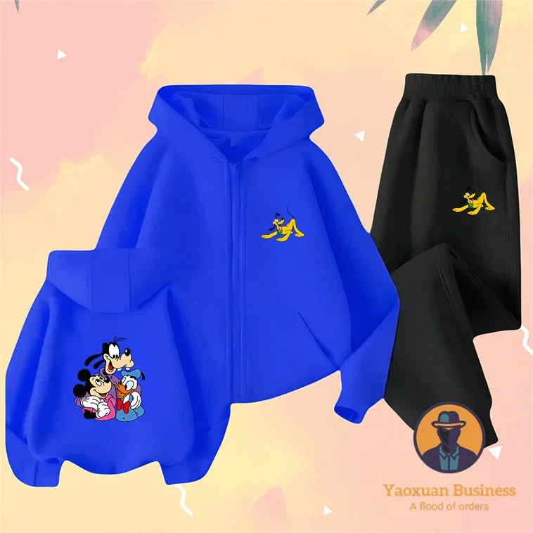 جديد ديزني بنين بنات أطفال زمم هوديي مجموعة لطيف الكرتون المطبوعة الدافئة يندبروف الخريف الشتاء الأزياء #6