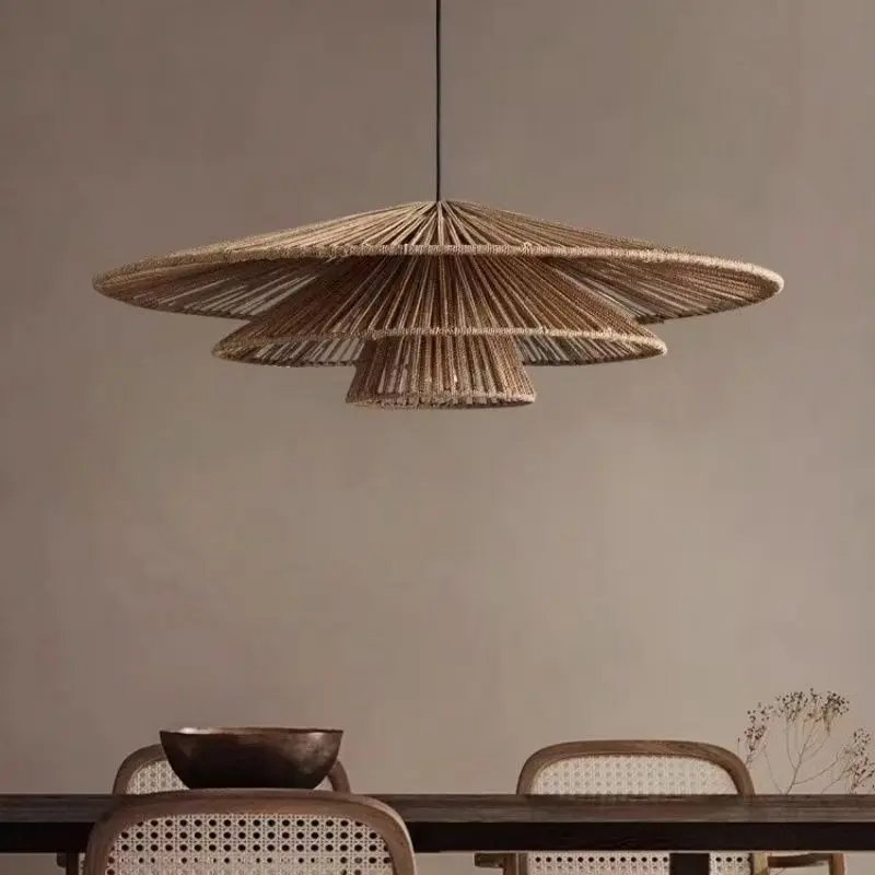 Medieval Minimalist Hemp Rope Pendant Lamp Zen Inspired For Tea Room Dining Private Living Room Homestay Luxury Lighting