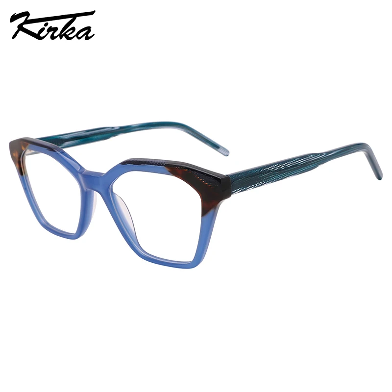 Kirka Female Acetate Cat Eye Laminating Bending Piece Optical Frames Prescription Rectangle Lens Wide Temples Glasses WD4227