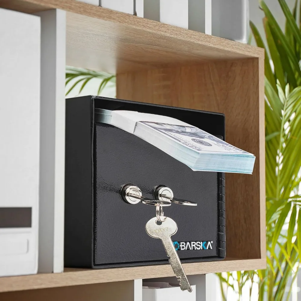 Key Lock Depository Drop Safe – Steel Lock Box with Drop Slot, Anti-Fishing Baffle, for Cash, Receipts, Keys & Valuables – Idea