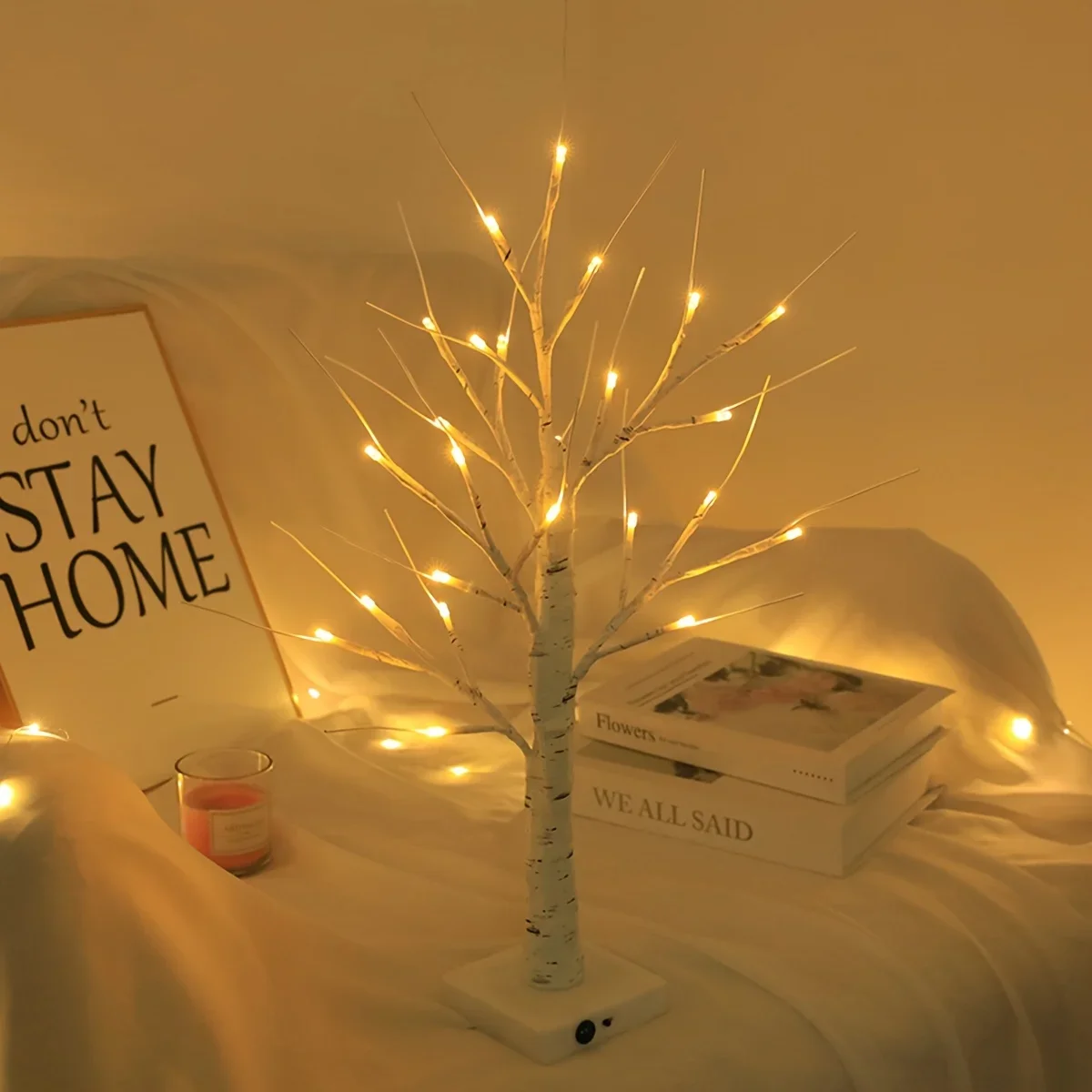 1pc Easter Tree, Birch Tree Adjustable Branches 3AA and USB Power Supply, Bedroom Decorative Tree Light (Without Battery)