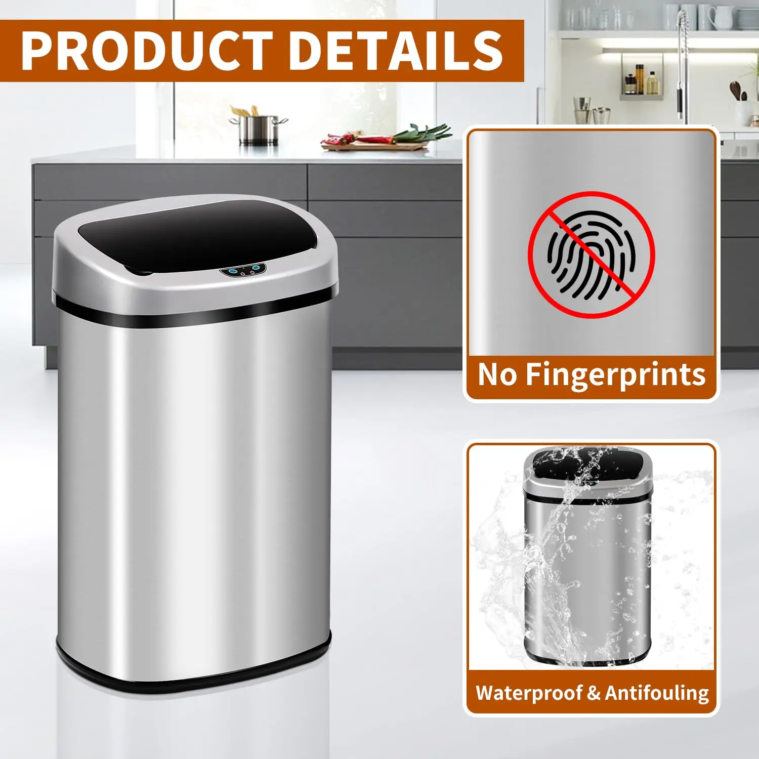 13-Gallon Smart Stainless Steel Trash Can 5