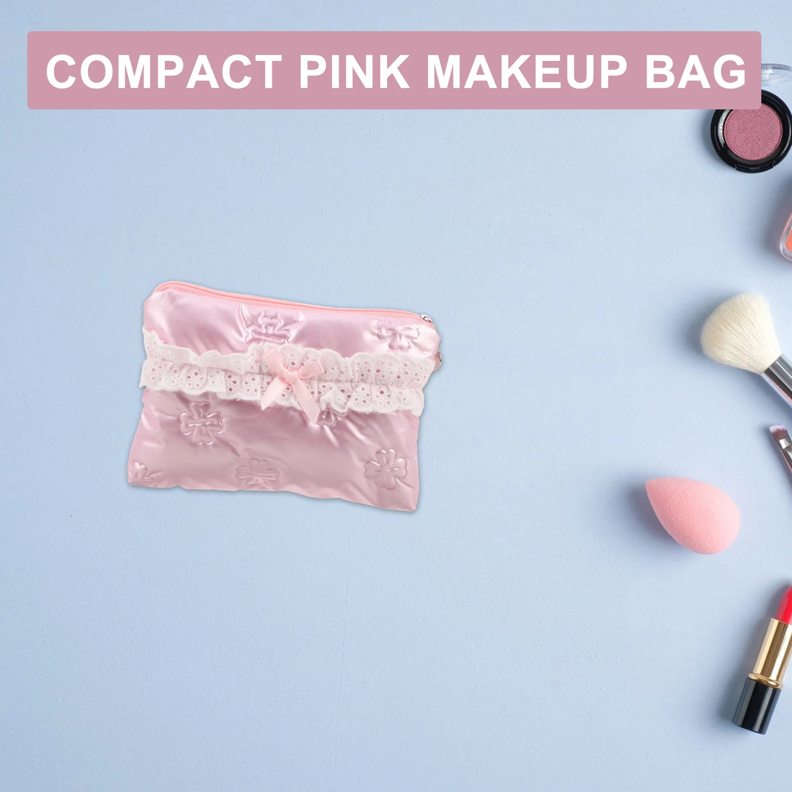 

Mini Makeup Bag Pink Bowknot Pouch Scratch Resistant Lightweight Travel Toiletry Organizer For Lipstick Skincare