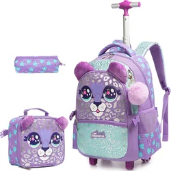 Rolling School Bag for Girls Kids Backpack with Wheels Backpack for Elementary Students Carry on Luggage Bookbag with Roller