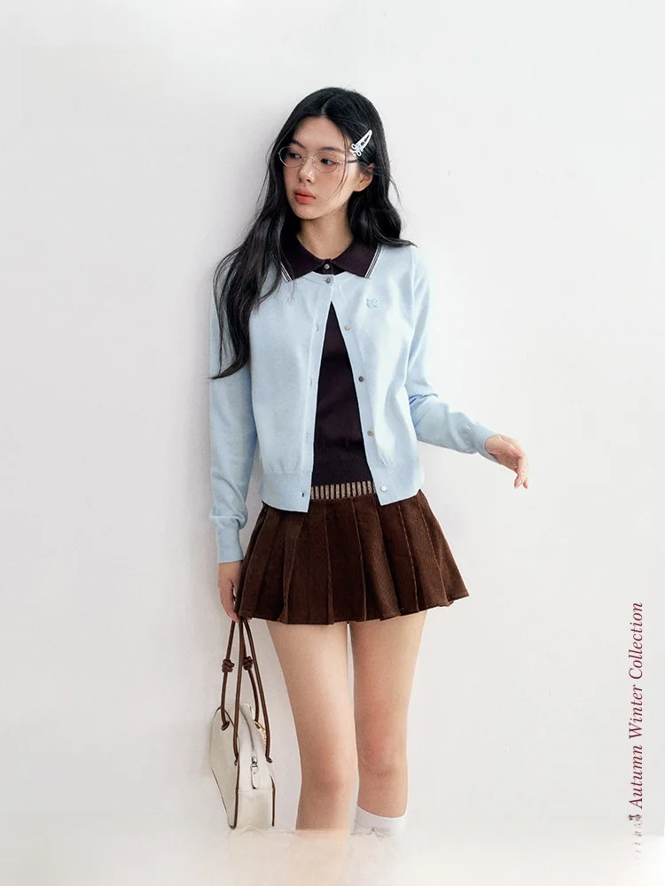 

Liilou Loose Fit Knitted Long Sve Collared Fake Two-Piece Open Cardigan Top Color Blo CleanFit Series Ciwalk Suitable