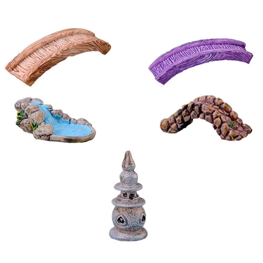 5pcs Mini Garden Ornaments Resin Landscaping Decor Small Outdoor Garden Decors Unique Pond Bridge Ornament For Bonsai Diy Home