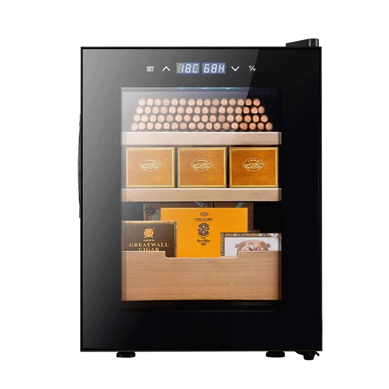 

Modern Top Tempered Glass Desktop Cabinet Wooden Cigar Humidor Box with Humidity System