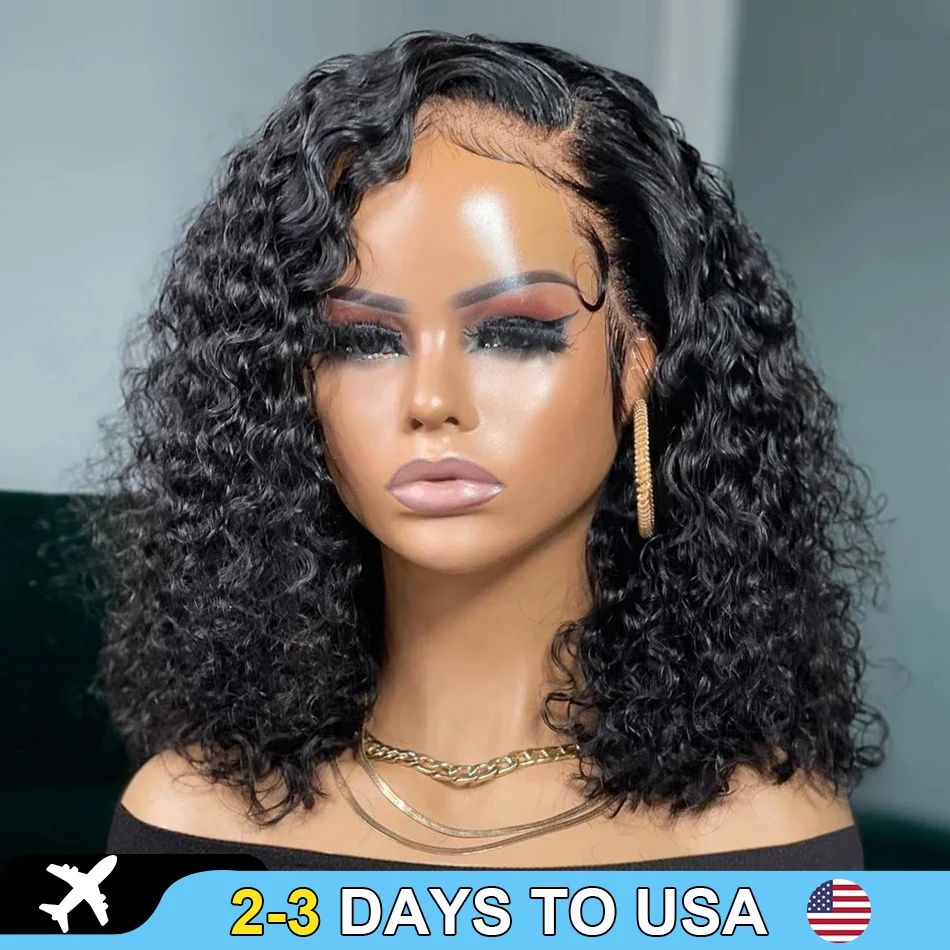 Curly Short Bob Loose Deep Wave Brazilian Remy Transparent 13x4 13x6 Lace Frontal Human Hair Wigs Glueless 5x5 Lace Closure Wig