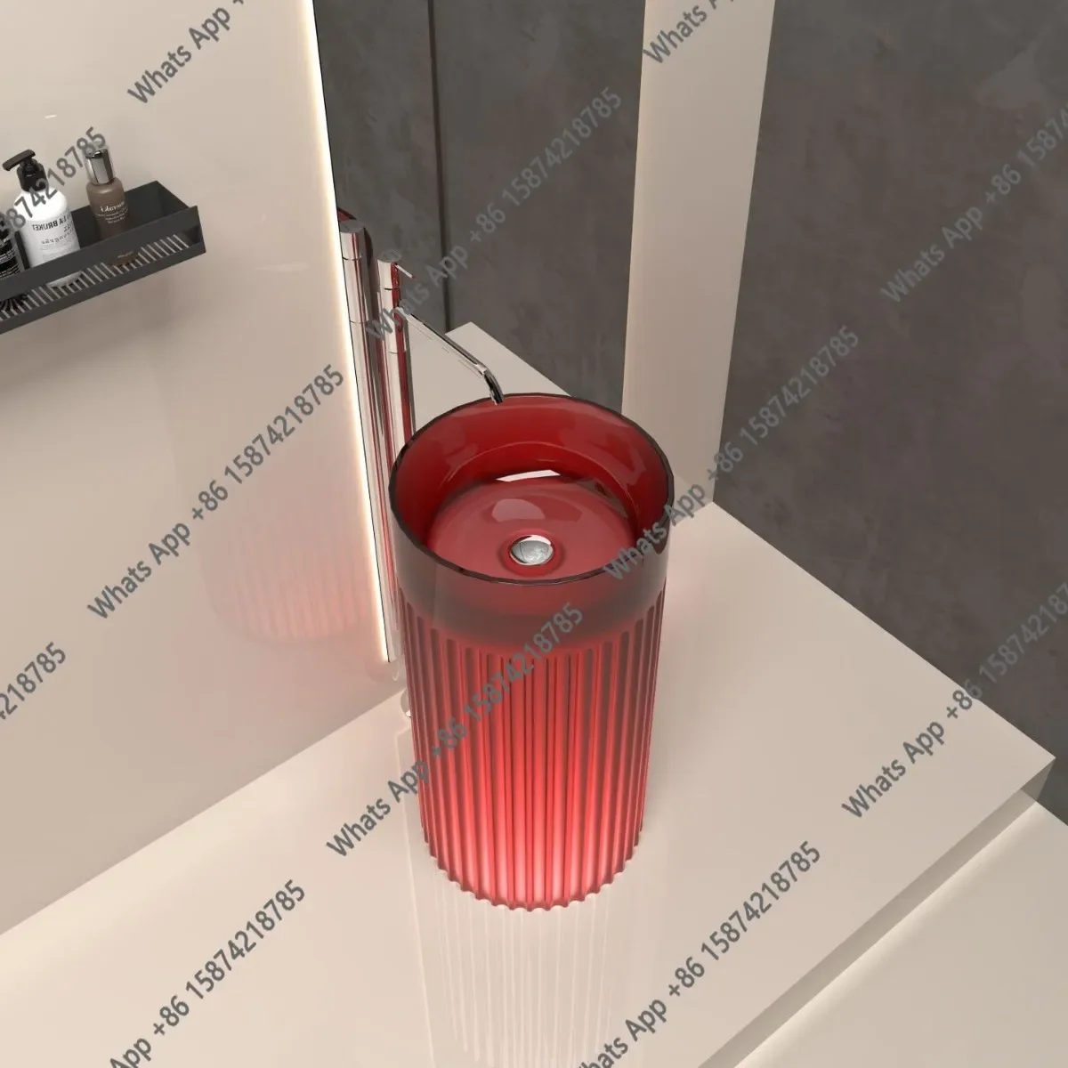 X Floor Standing Washbasin Artistic Washbasin, For Homestays, Hotels, Bathroom Lighting Luxury Transparent Resin Column Basin De
