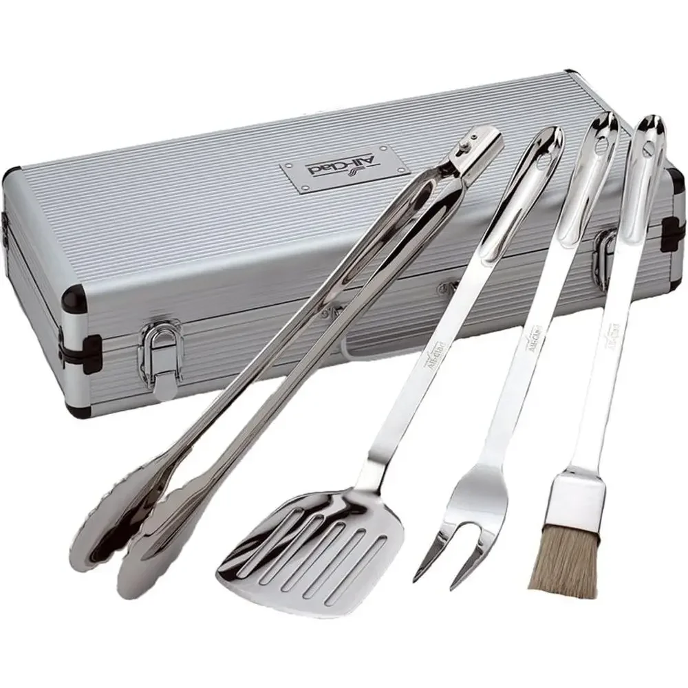 

Proional Tools with Case StainlSteel BBQ Tool Set 4 Piece Pots and Pans, Cookware Silver