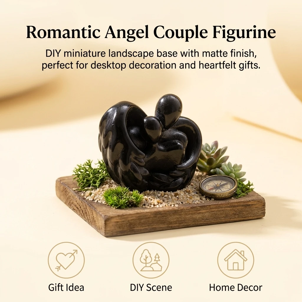 Couple Figurine Romantic Anniversary Gift for Lovers Resin Angel Hugging Statue Matte Desktop Ornament Home Office Decor Art