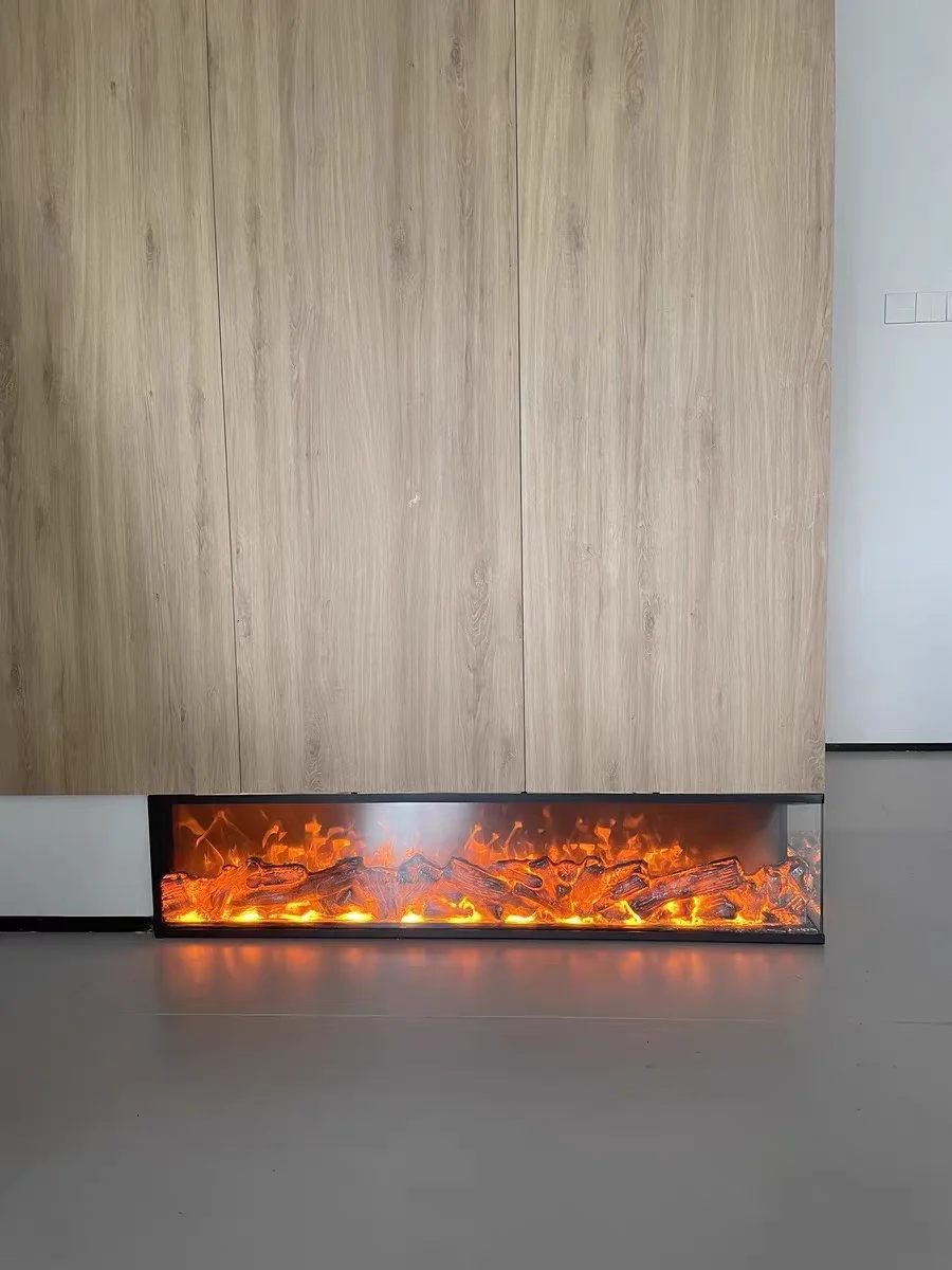 Indoor heating electric fireplace with embedded 3-side glass surround and built-in multi-color flame furnace YX123TB