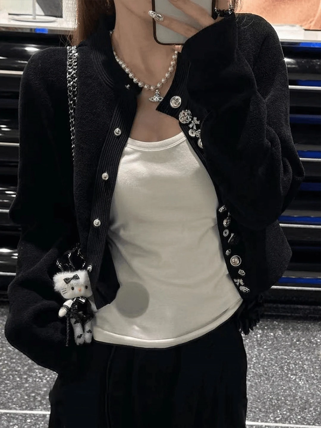 Cardigan Aperto Bla ort per Donna, Elegante e Personale, Nuovo Arrivo Invernale, Top Lavorato a Maglia con Bottoni in Stile Francese...