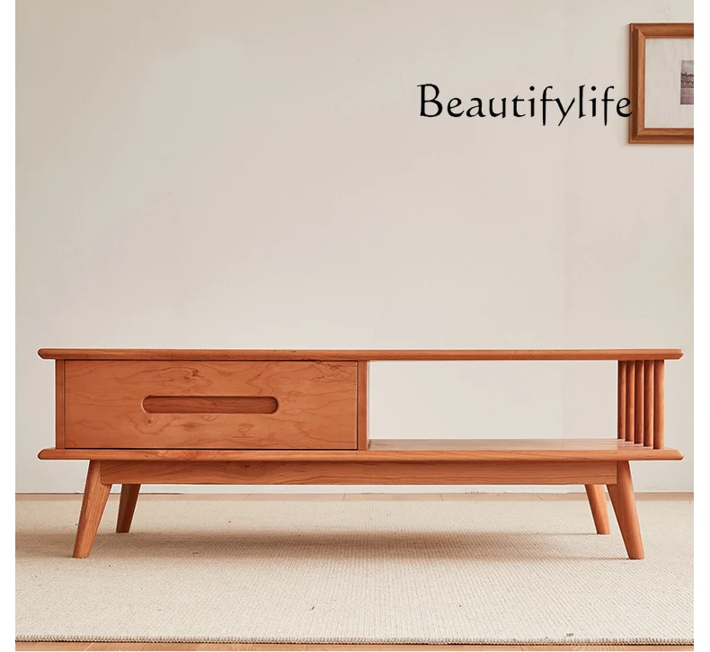 

Coffee Table Japanese Style Small Apartment Cherrywood Modern Minimalist Nordic Living Room Rectangular Double Drawer