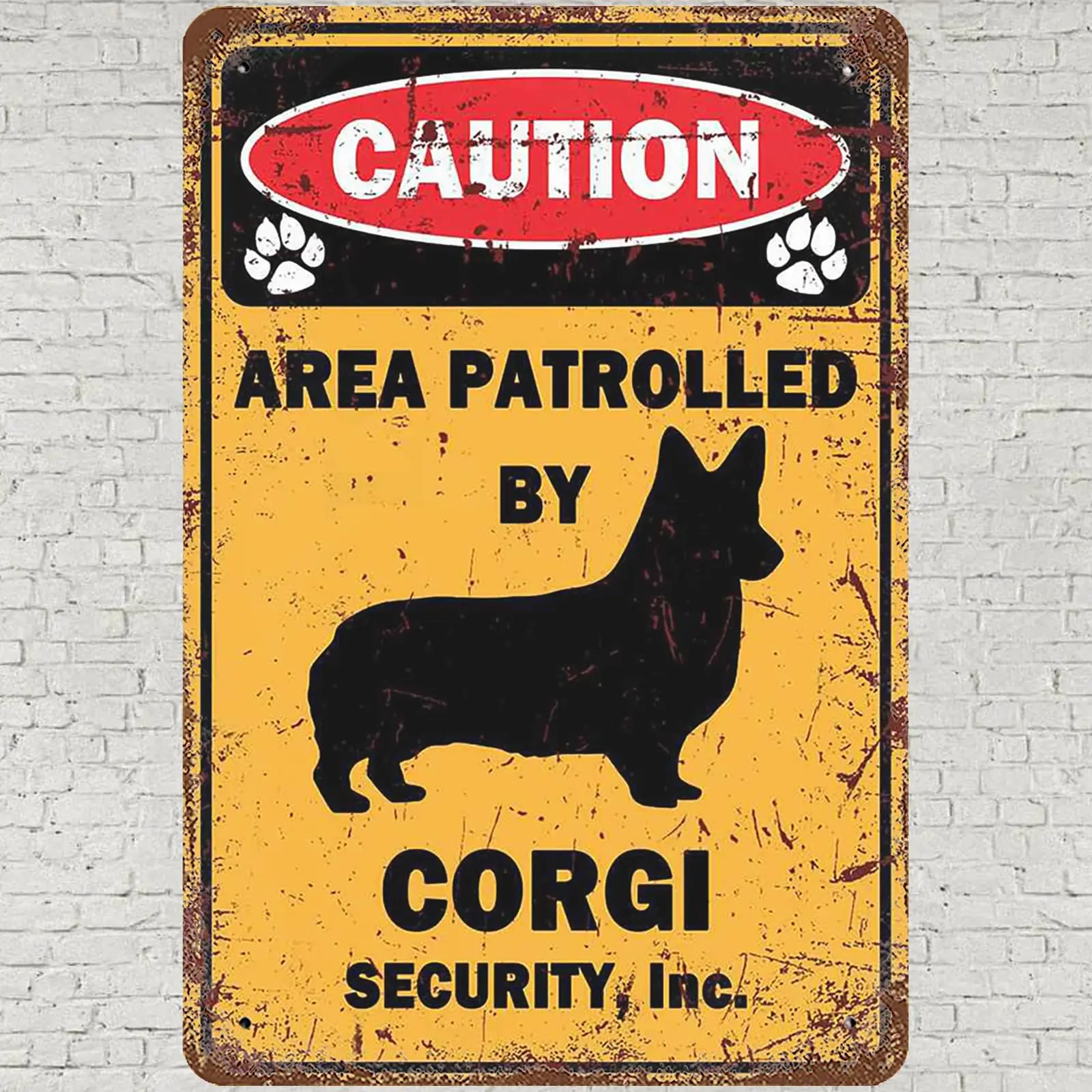 CHARLLR Vintage Metal Tin Sign 8x12, Corgi Wall Art Decor, Area Patrolled By Corgi For Lovers Caution Dog Stuff Poster for Home