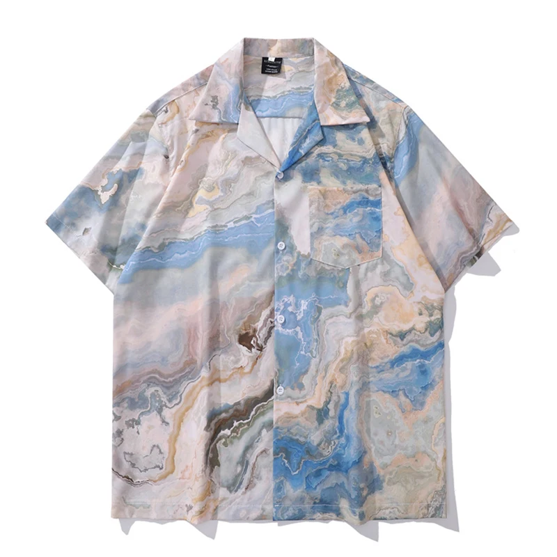 Printed Front Pocket Hawaiian Shirts Men Summer Vintage Street Men's Shirts 3 Colors