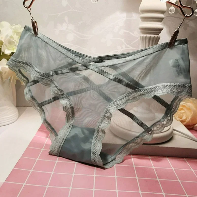 

Sexy Lace Women's Panties Women's Sheer Mesh Transparent Mid-low Waist Comfortable Girly Triangle Comfortable Habenula Brief