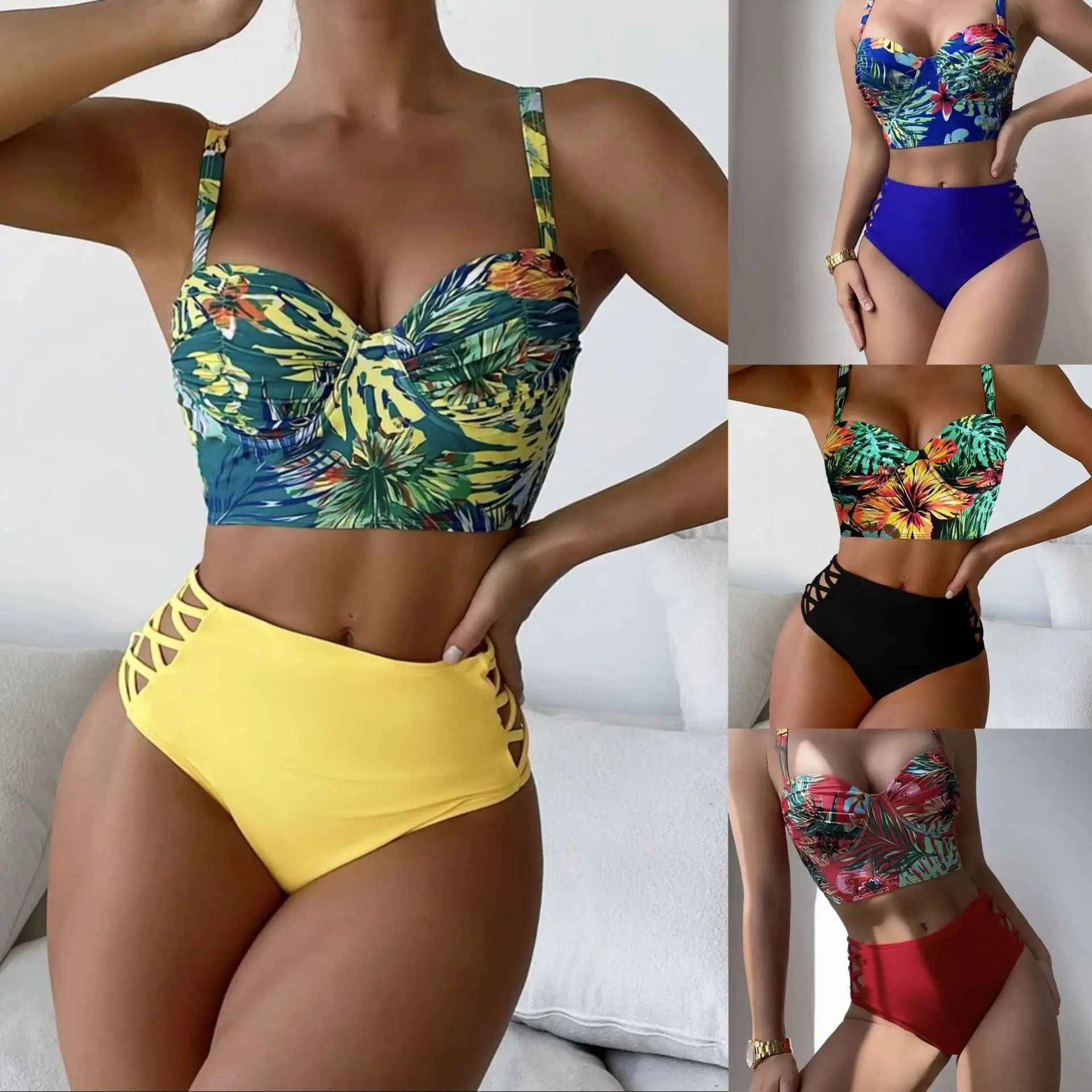 

New Sexy Hard Cup Steel Tray Printed Split Swimsuit