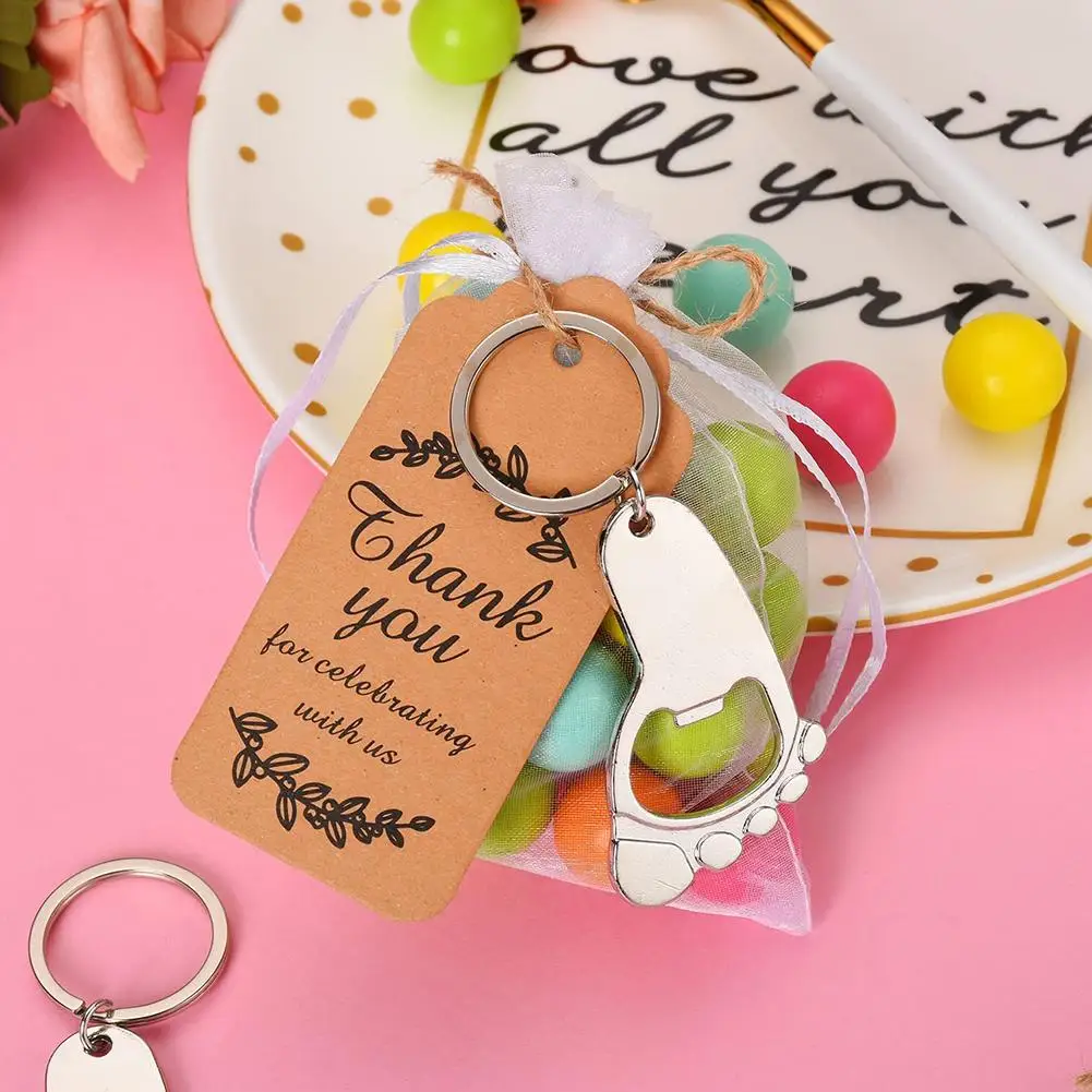Llavero con huella de 20 piezas, juego de Abrebotellas con bolsas de Organza, etiquetas, hilo de yute, recuerdos para invitados de Baby Shower