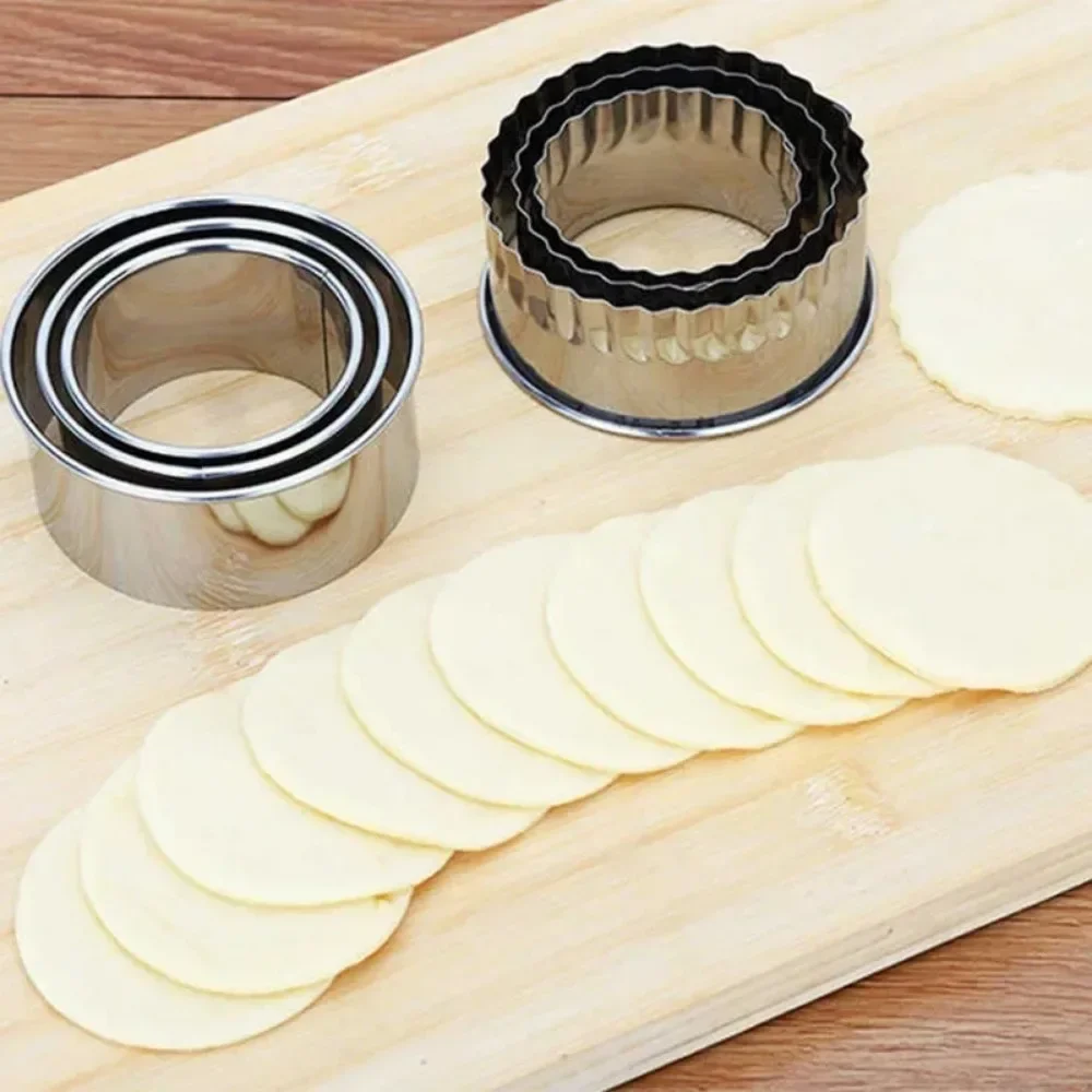 3Pcs/Set Stainless Stee Round Dough Cutter DIY Dumplings Skin Mold Flower Shaped Cookie Pastry Maker Biscuit Circle Ring Mould