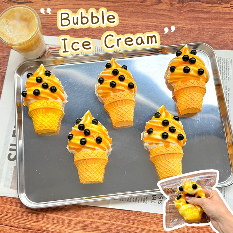 Bubble Ice Cream Taba Squishy, Handmade Creamy Soft Sticky Slow Rebound Stress Relief Fidget Toy, Food-Grade Silicone, Gift