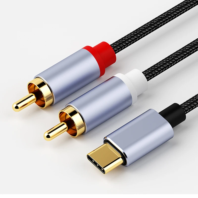 Аудиокабель с разъемами типа C и RCA, переходник со шнуром 2 RCA и Aux USB C, для быстрой зарядки динамика, усилителя звука