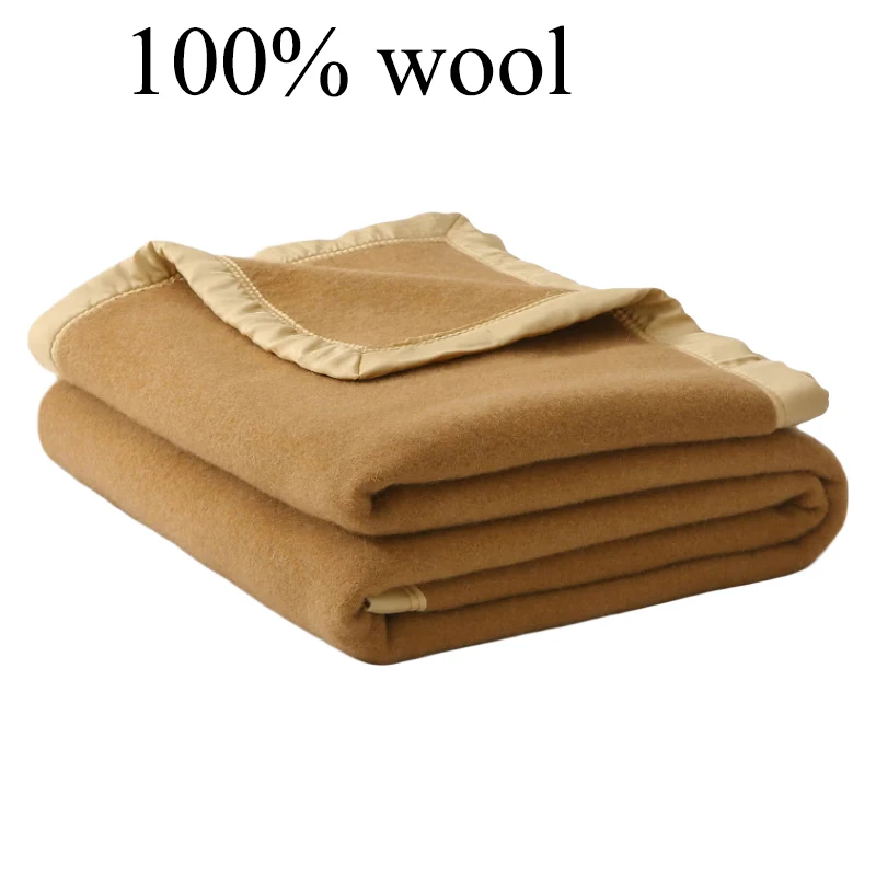 100% Wool Blankets Camping Travel 1.5*2/1.8*2/2*2.3m Outdoor Fleece Blanket Sleeping Warm Comforter Winter Bedding Office Hunt