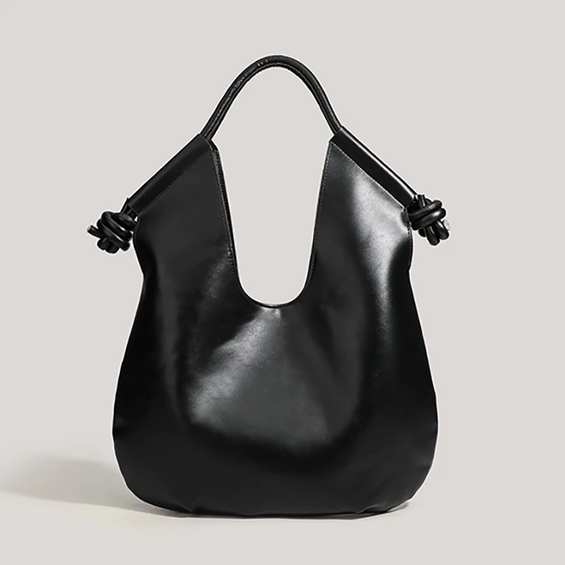 

High-end PU Leather Large Capacity Tote Bags For Woman Y2K Harajuku High Street Fashion Commuter Shoulder Bag Black Minimalist