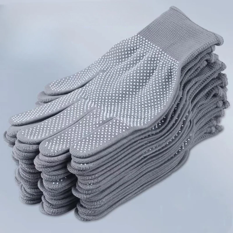 1 Pair Durable Work Gloves Men Womem Casual Grey Nylon Grip Labor Gloves Soft Non-slip Worker Gloves for Garden Safety