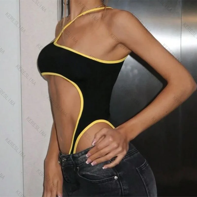 

Unique sexy solid color suspender jumpsuit European and American high street vintage fashion slim fit and versatile jumpsuit emo