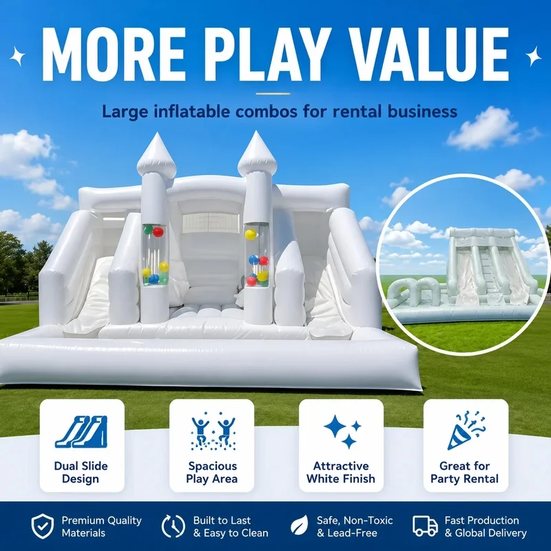 Custom White Pink Kids Inflatable Jumping Bouncy Castle Balloons Jumper Party Bounce House with Slide and Ball Pit Pool for Kids