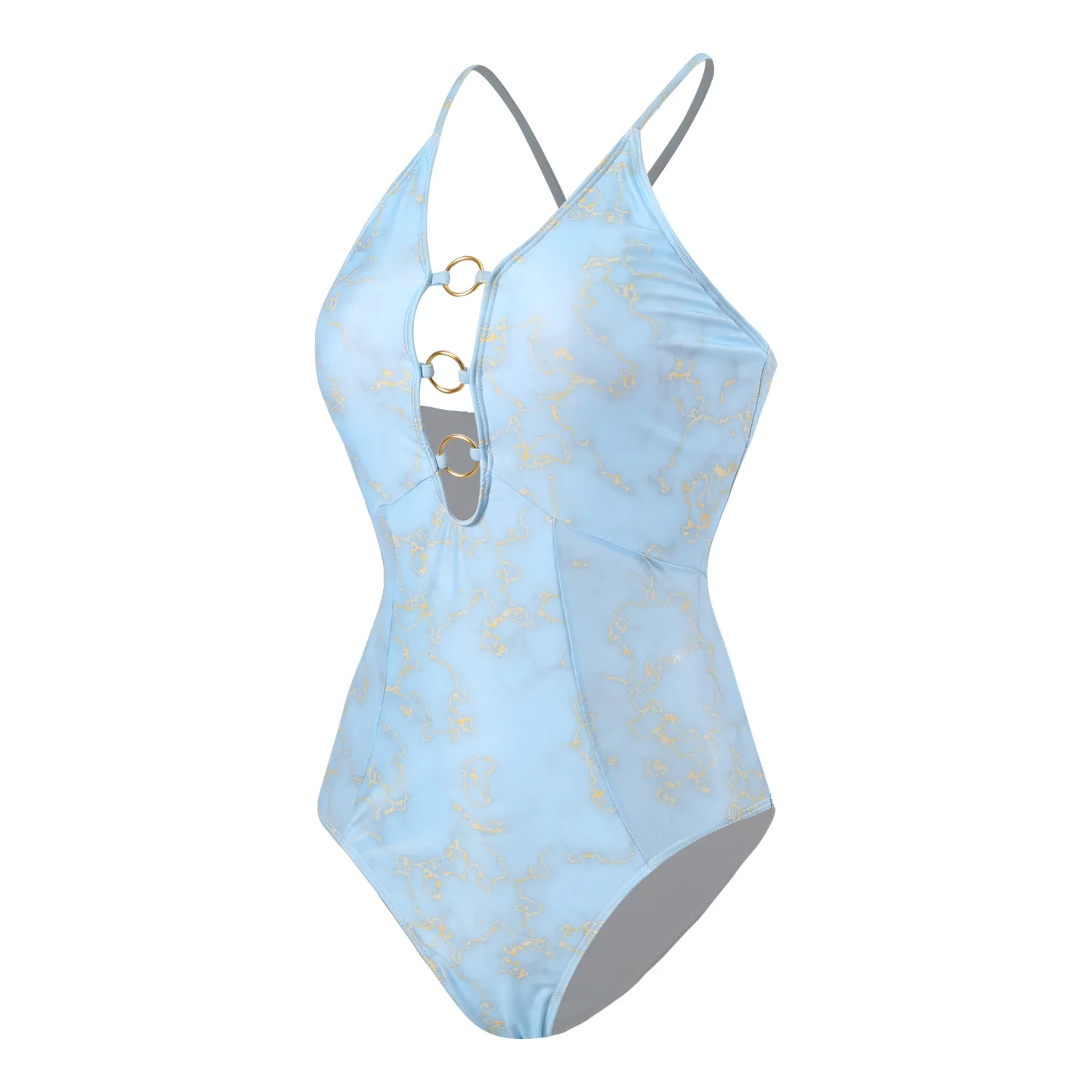 Maillot de bain une pièce Sexy pour femmes, imprimé marbre, anneau doré, contrôle du ventre, Push Up, pour la plage, les vacances, 2025