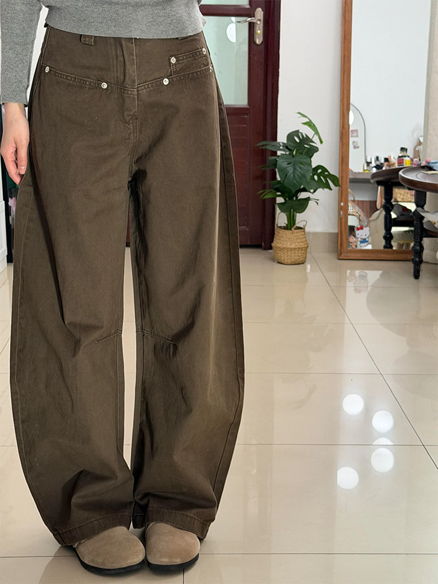 

plus Size American Retro Women's Jeans Coffee Color Drape Wide Leg Pants Summer Commute Slimming High Waist Denim Skinnies