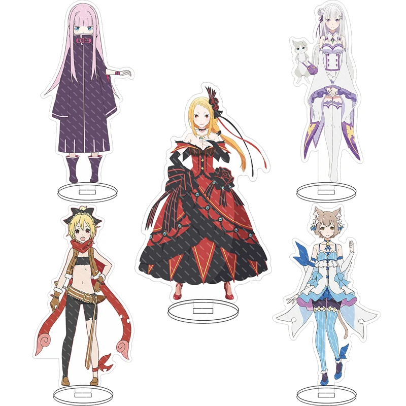 Figura de acrílico de 16 cm de la serie de anime Re:Zero – Emilia, Beatrice, Natsuki, Subaru y Puck. Ideal como adorno, regalo o para coleccionar.