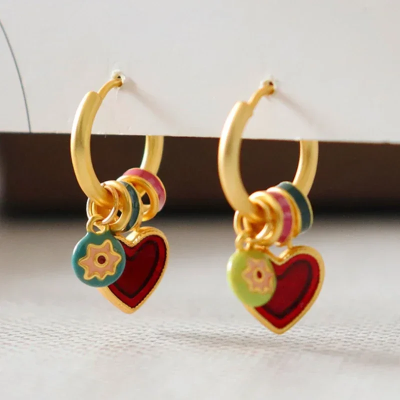 Fashion Jewelry Several Wearing Methos Multiple colors Enamle Heart Dangle Earrings For Women Female Gifts 2024 Trend New