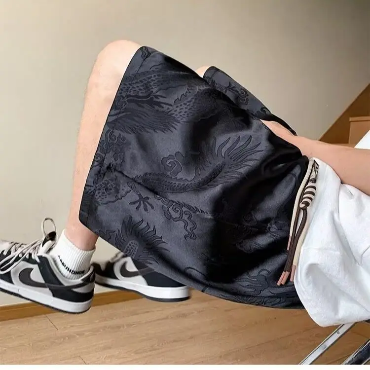 Chinese Style, Dragon Pattern, Ice Silk Jacquard Shorts, Men's Summer Fashion Brand, Handsome, High-end Five-point Pants