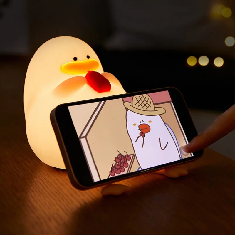 Electric Duck Bedroom Home Decor Slilcone Soft Lamp Rechargeable Kid Baby Nursery Proect LED Night Light Birthday Christmas Gift