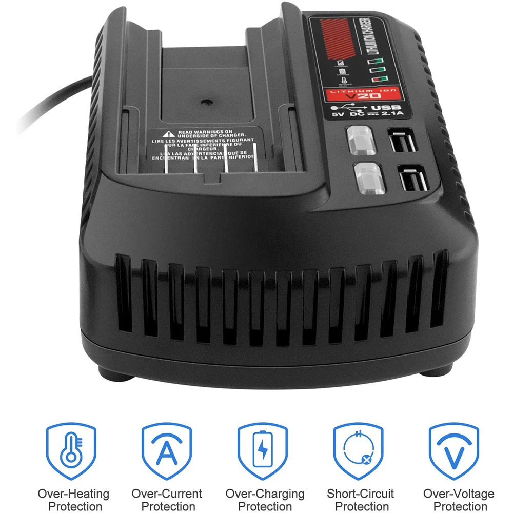 20V Battery Charger CMCB102 with 2 USB Port Compatible with Craftsman V20 Battery Fast Charger CMCB104 CMCB124 20V Battery