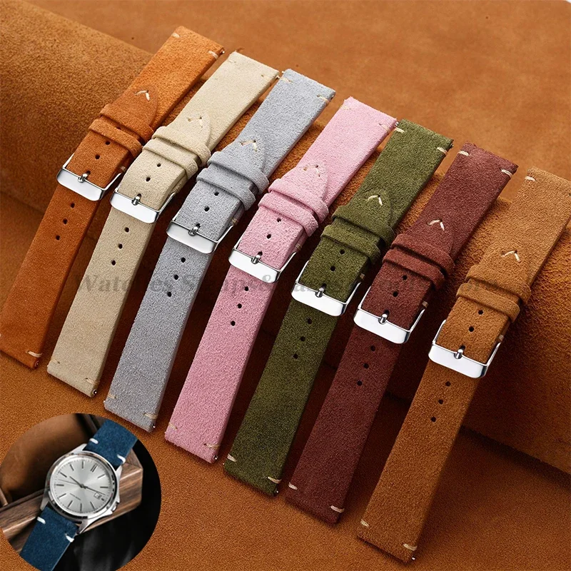 High Quality Suede Genuine Leather Watch Strap 14mm 16mm 18mm 20mm 22mm for Seiko Quick Release Vintage Handmade Band Watchbands