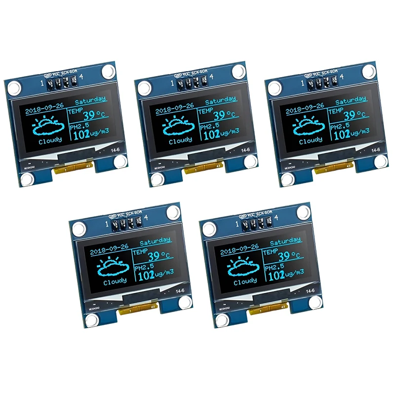 5 peças 1.3 "4 pinos módulo de exibição oled 128x64 pixels iic i2c sh1106 tela compatível com arduino raspberry pi branco azul