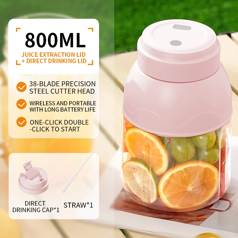 عصارة كهربائية كوب رياضي 800 مل عصارة محمولة قابلة لإعادة الشحن ماكينة عصير منزلية خارجية ماكينة ميلك شيك