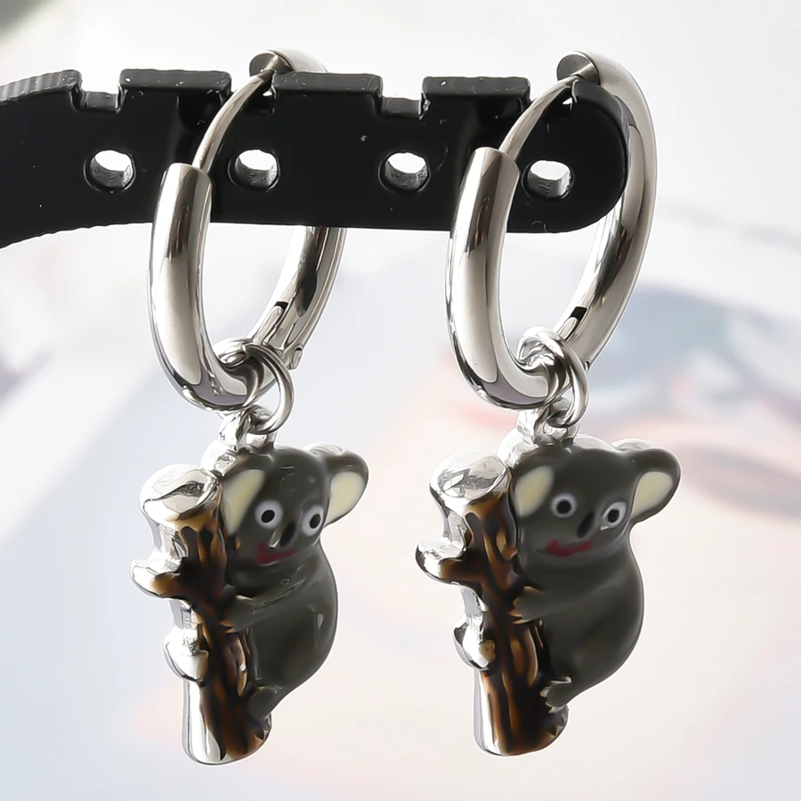 Anlaufgeschützte 316 Edelstahl-Ohrhänger mit Kaktus-, Paprika- und Hunde-Emaille-Anhängern, runde Ohrringe für Damen und Herren, Ohrschmuck, Piercing – Detail 3