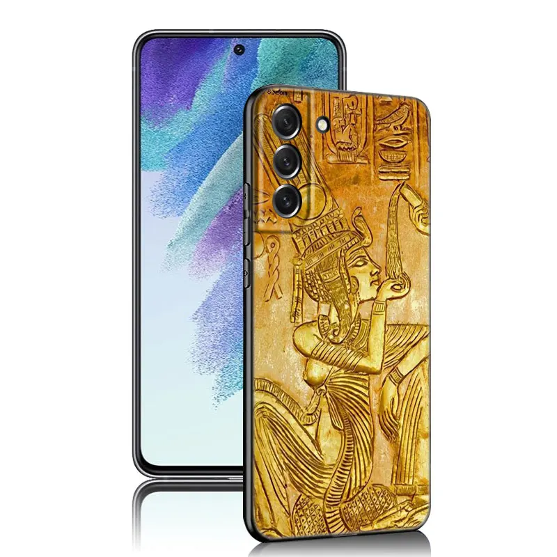 Egypt Nefertiti Anubis Ankh Phone Case For Samsung Galaxy S22 S21 S20 Ultra FE S10E S10 Lite S9 S8 Plus S7 Edge Soft Black Cover