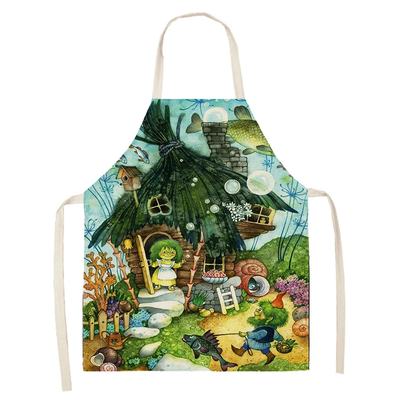 Women\'s kitchen apron Natural and Animal Styles Restaurant chef barber barman waterproof apron for menand child painting apron