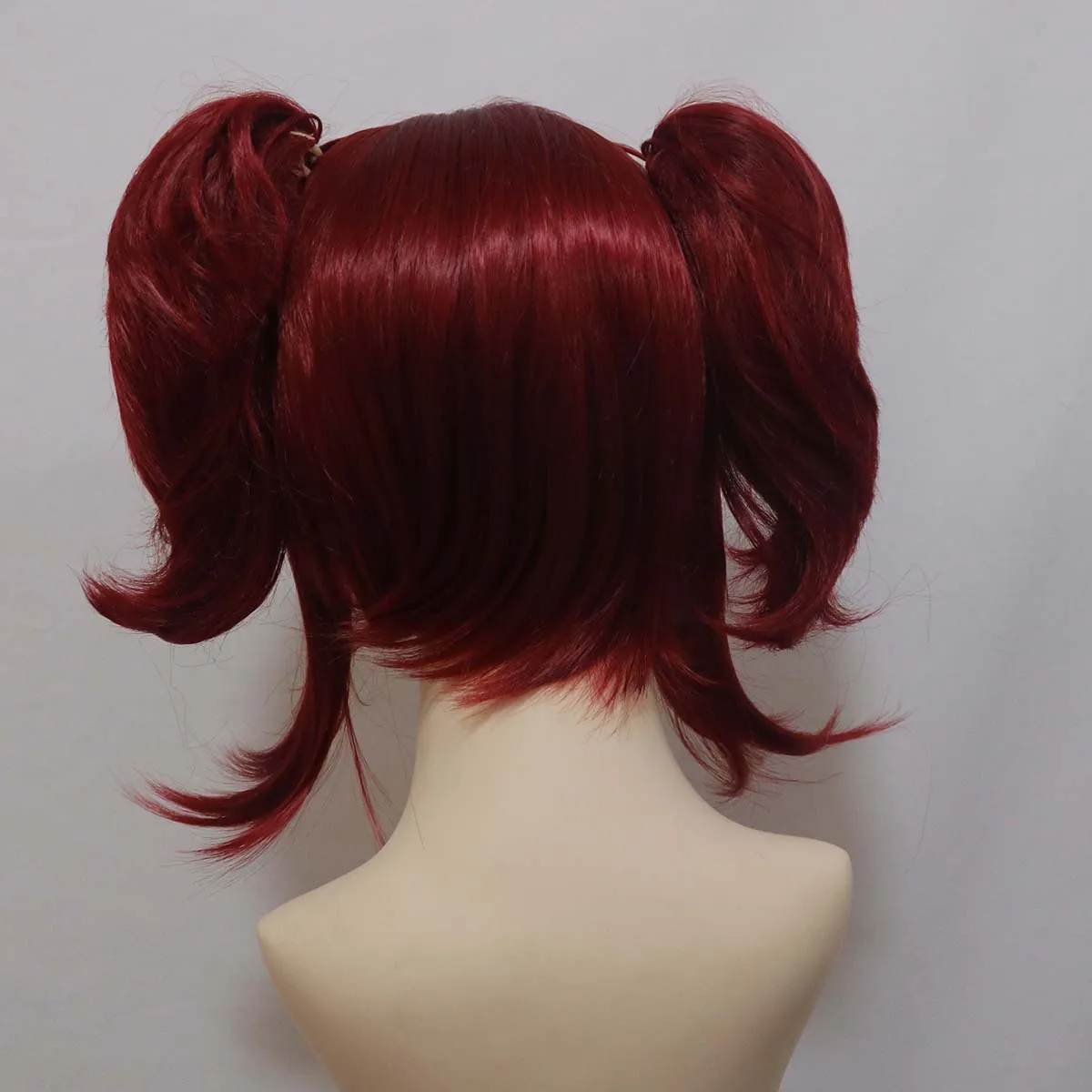 Frauen Anime Cos Mey-Rin Double Tail Rotwein Haar Perücke