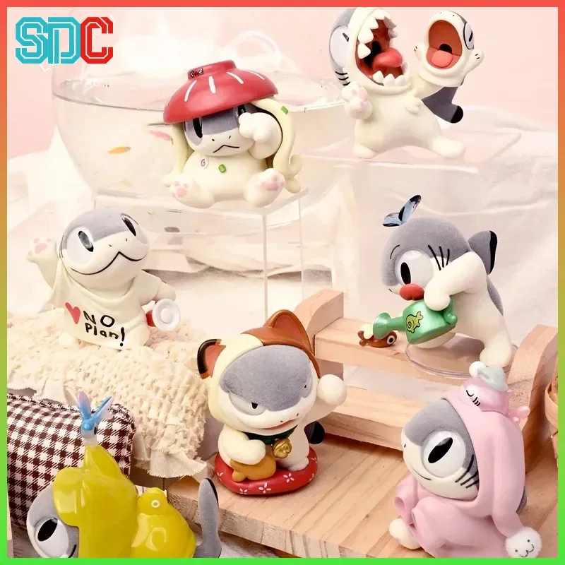 Sharkitty série dos desenhos animados anime figura colecionável modelo mistério caixa cega kawaii decoração de mesa brinquedos da moda presente