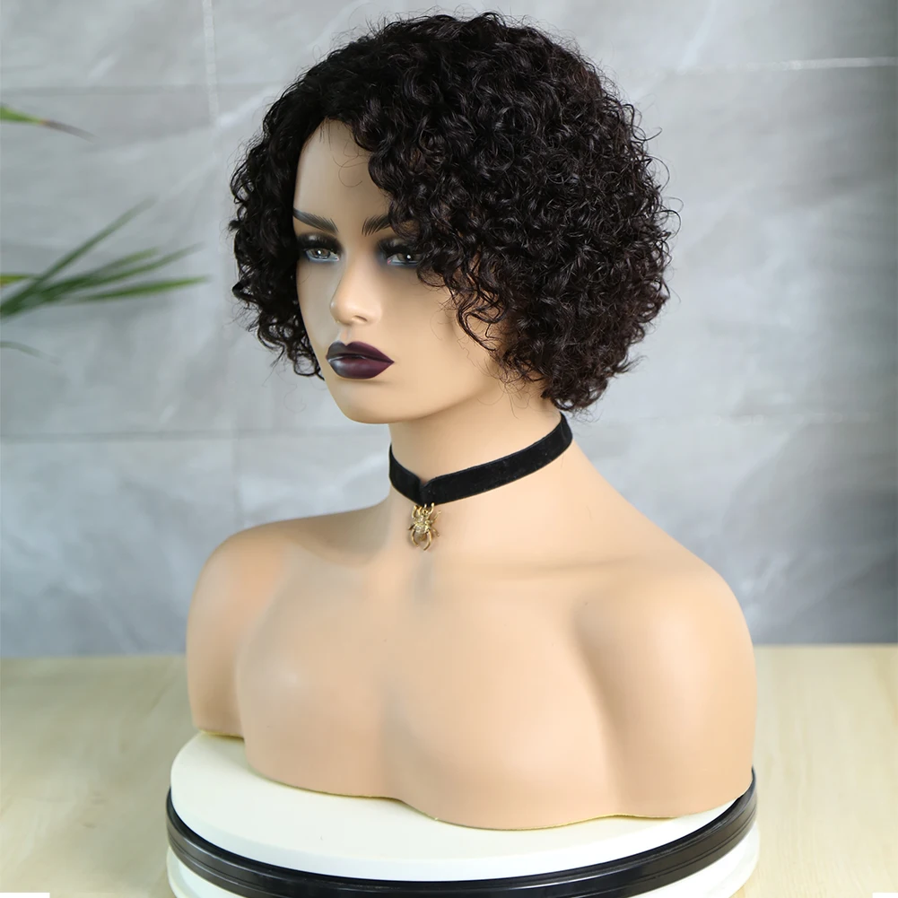 Short Kinky Curly Human Hair Wigs Afro Short Bob Wig Pixie Cut Human Hair Wigs 150% Density Natural Brazilian Hair For Women