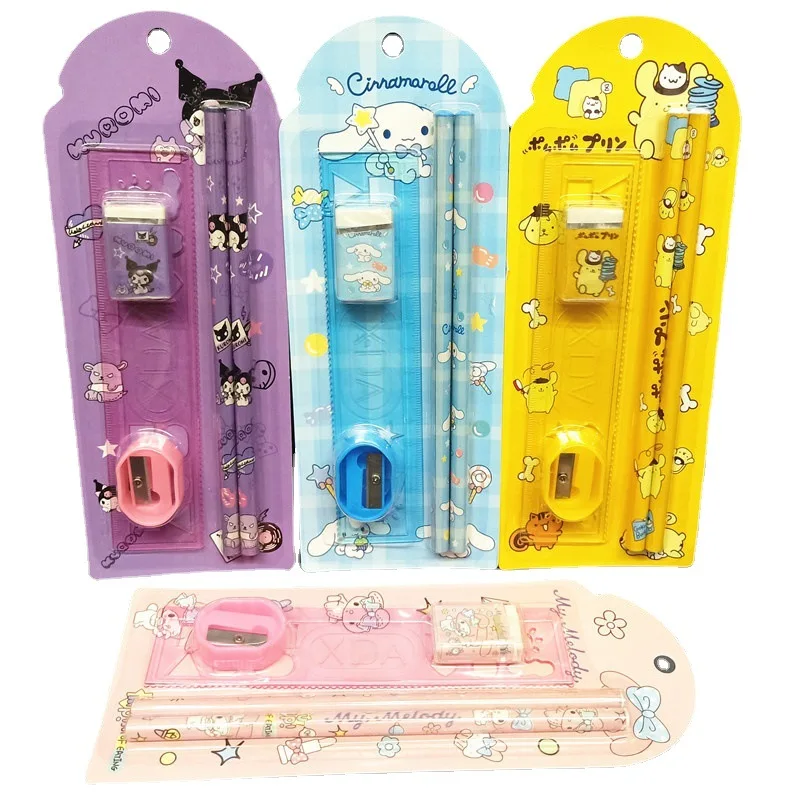 12/24pcs Sanrio Stationery Set Kuromi Cinnamoroll My Melody Pencil Sharpener Eraser Ruler School Supplies Stationery Wholesale