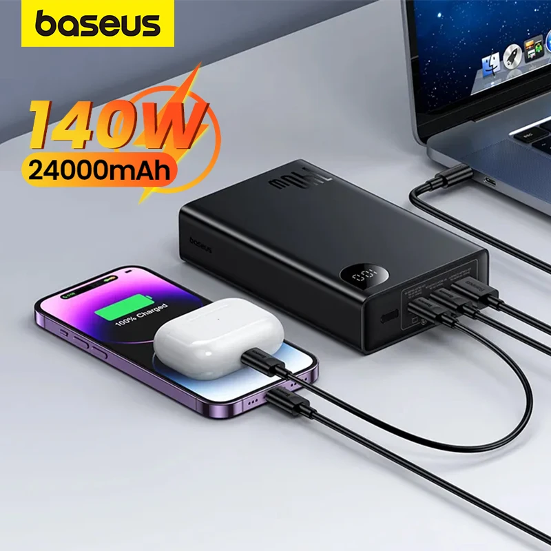 

Baseus 140W Power Bank 24000mAh Portable External Battery Fast Charging 3 Ports PowerBank For iPhone 15 Pro Max Notebook Laptop